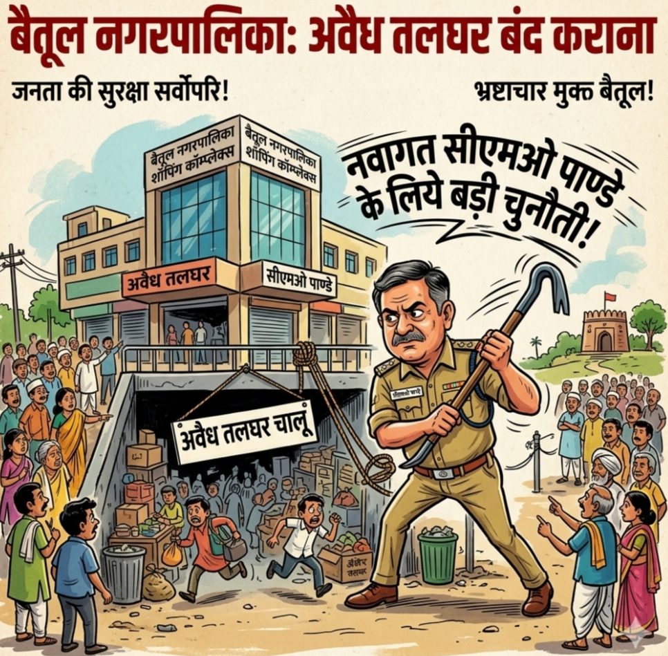 बैतूल नगरपालिका काम्प्लेक्स में तलघर बनाकर चलाई जा रही दुकान