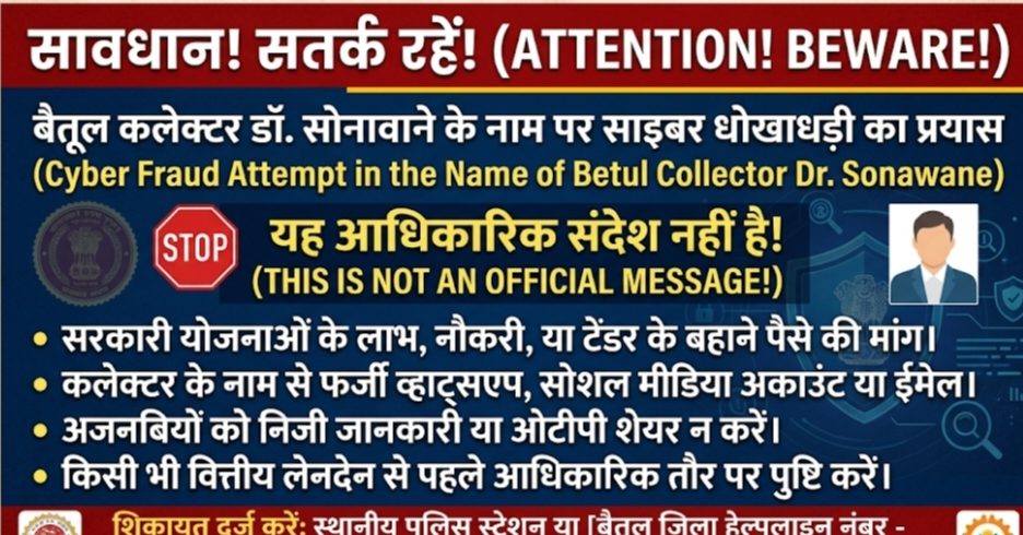 बैतूल कलेक्टर डॉ.सोनवणे के नाम से साइबर ठगी का प्रयास
